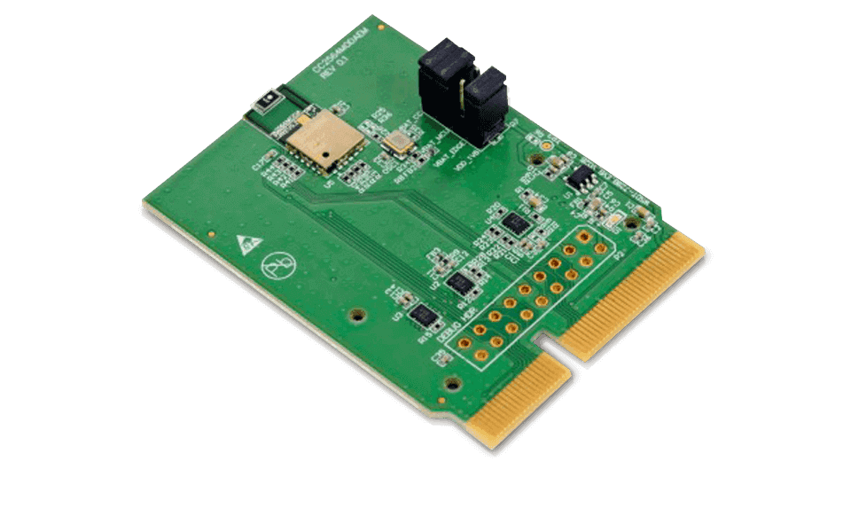 CC256XQFNEM Dual-mode Bluetooth&reg; CC2564 evaluation board angled board image
