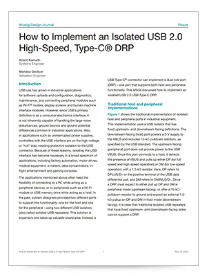 『How to Implement an Isolated USB 2.0 High-Speed, Type-C DRP』 (英語) 記事の表紙に対応する PDF