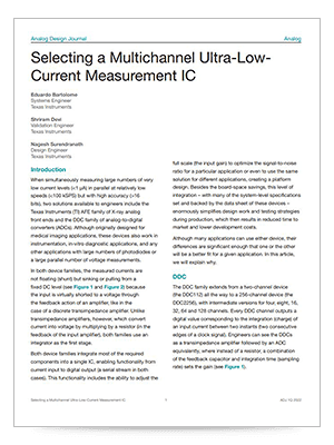 『Selecting a Multichannel Ultra-Low-Current Measurement IC』 (英語) 記事の表紙に対応する PDF